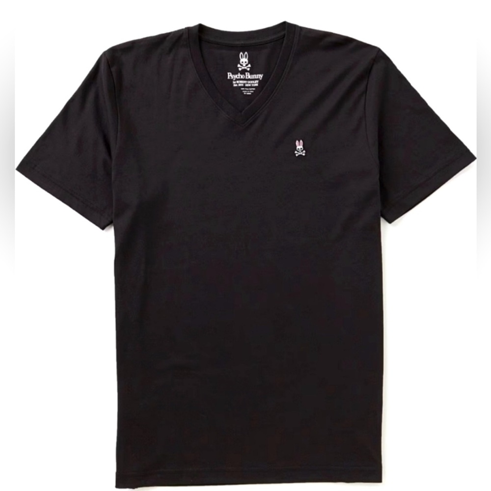Psycho Bunny Size 7 / XL Short Sleeve V-Neck T-Shirt Embroidered Logo Black
